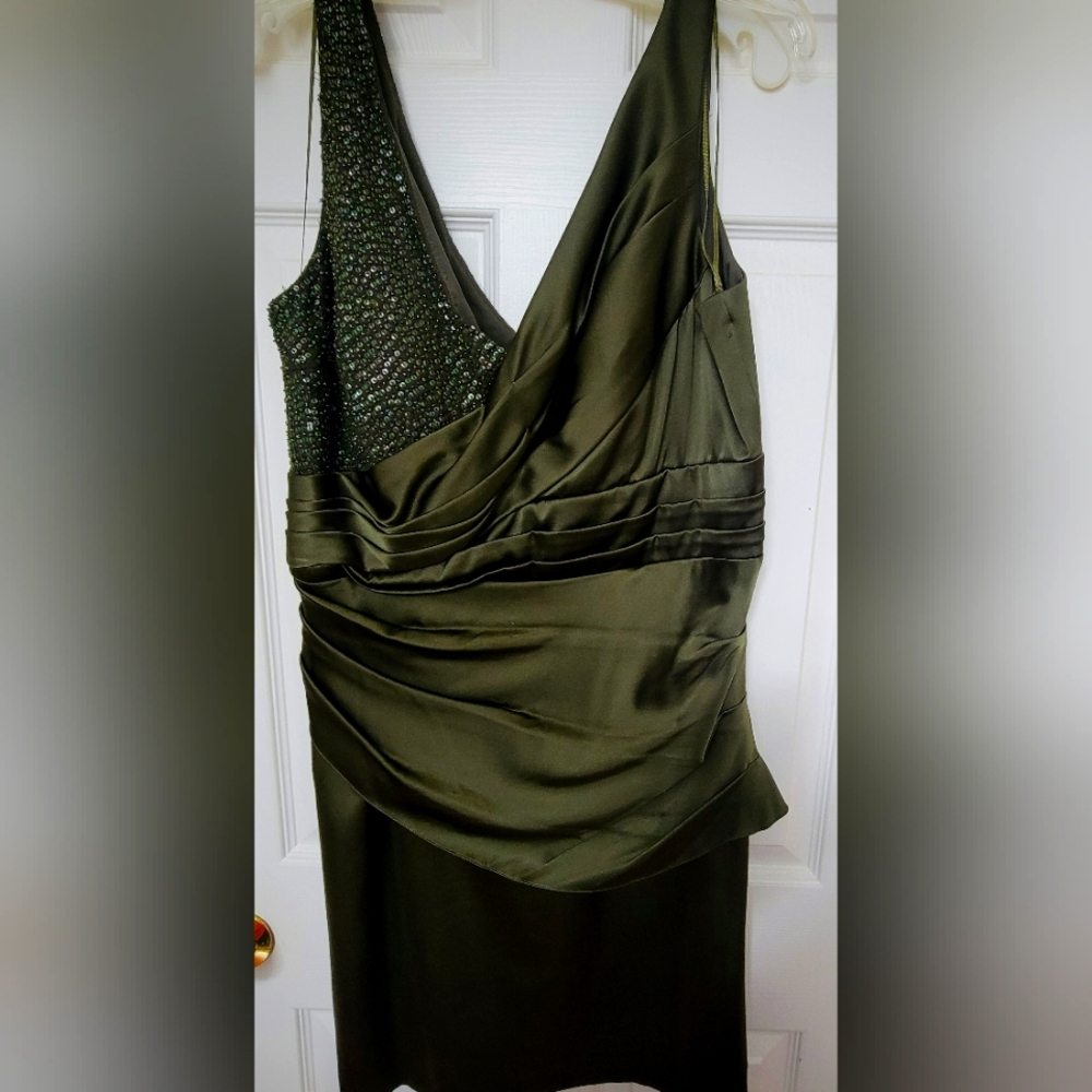Kay Unger New York Green Satin Dress with Green sequin accents.